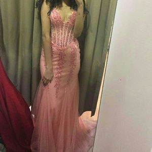 Jovani beaded Salmon Prom dress